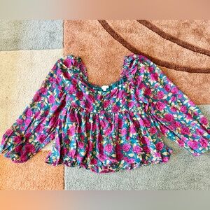 Nordstrom Floral Blouse - Pink and Blue